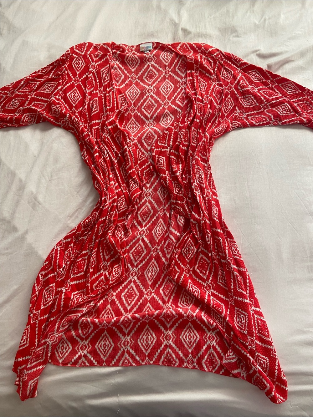LuLaRoe Red and White Geometric Long Sleeve Top
